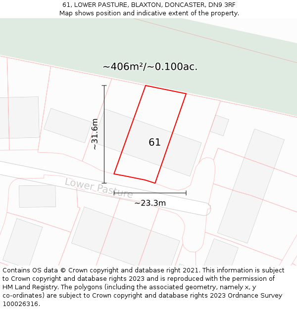 61, LOWER PASTURE, BLAXTON, DONCASTER, DN9 3RF: Plot and title map