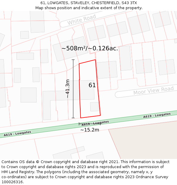 61, LOWGATES, STAVELEY, CHESTERFIELD, S43 3TX: Plot and title map