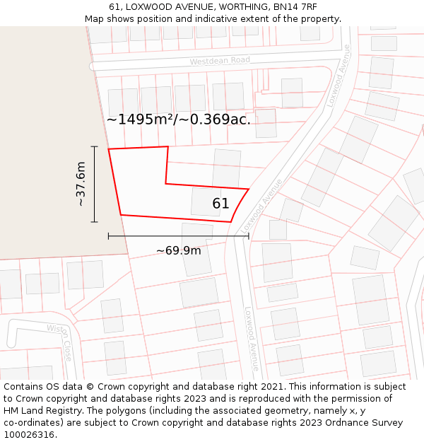 61, LOXWOOD AVENUE, WORTHING, BN14 7RF: Plot and title map