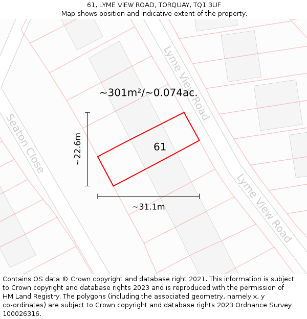 61, LYME VIEW ROAD, TORQUAY, TQ1 3UF: Plot and title map