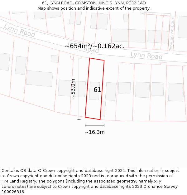 61, LYNN ROAD, GRIMSTON, KING'S LYNN, PE32 1AD: Plot and title map