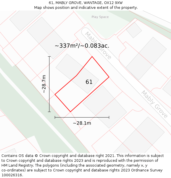61, MABLY GROVE, WANTAGE, OX12 9XW: Plot and title map