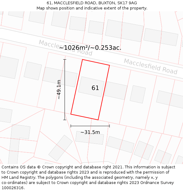 61, MACCLESFIELD ROAD, BUXTON, SK17 9AG: Plot and title map