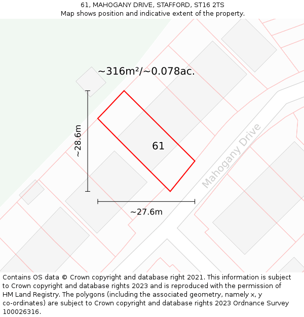 61, MAHOGANY DRIVE, STAFFORD, ST16 2TS: Plot and title map