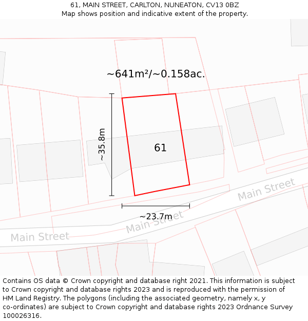61, MAIN STREET, CARLTON, NUNEATON, CV13 0BZ: Plot and title map