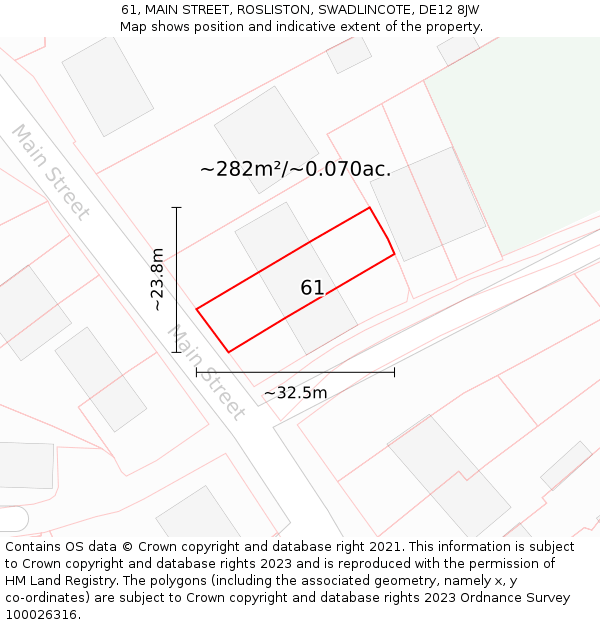61, MAIN STREET, ROSLISTON, SWADLINCOTE, DE12 8JW: Plot and title map