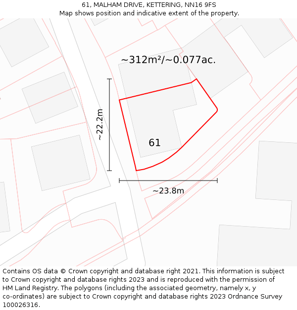 61, MALHAM DRIVE, KETTERING, NN16 9FS: Plot and title map