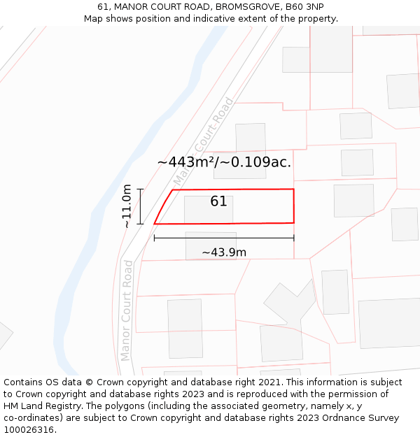 61, MANOR COURT ROAD, BROMSGROVE, B60 3NP: Plot and title map