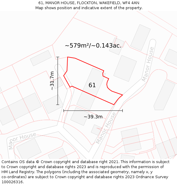 61, MANOR HOUSE, FLOCKTON, WAKEFIELD, WF4 4AN: Plot and title map