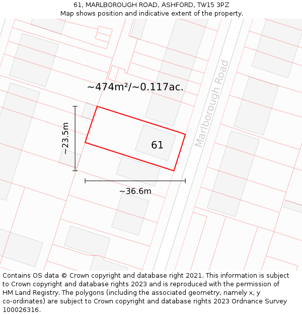 61, MARLBOROUGH ROAD, ASHFORD, TW15 3PZ: Plot and title map