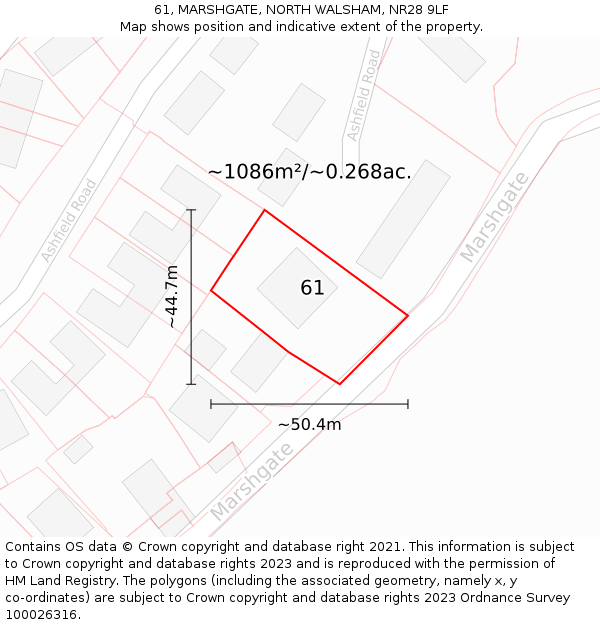 61, MARSHGATE, NORTH WALSHAM, NR28 9LF: Plot and title map