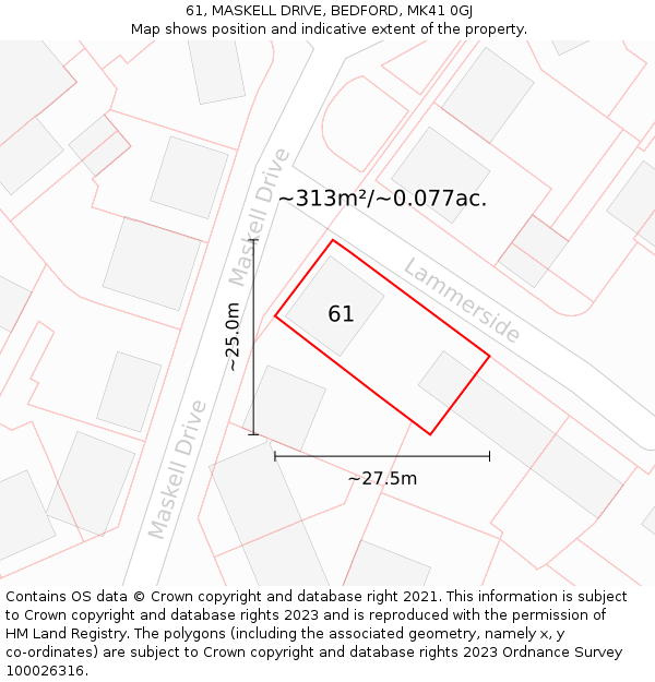 61, MASKELL DRIVE, BEDFORD, MK41 0GJ: Plot and title map
