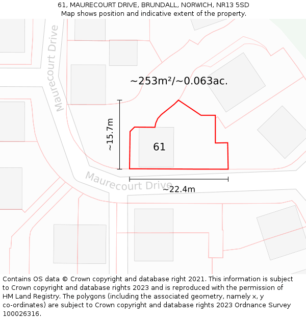 61, MAURECOURT DRIVE, BRUNDALL, NORWICH, NR13 5SD: Plot and title map