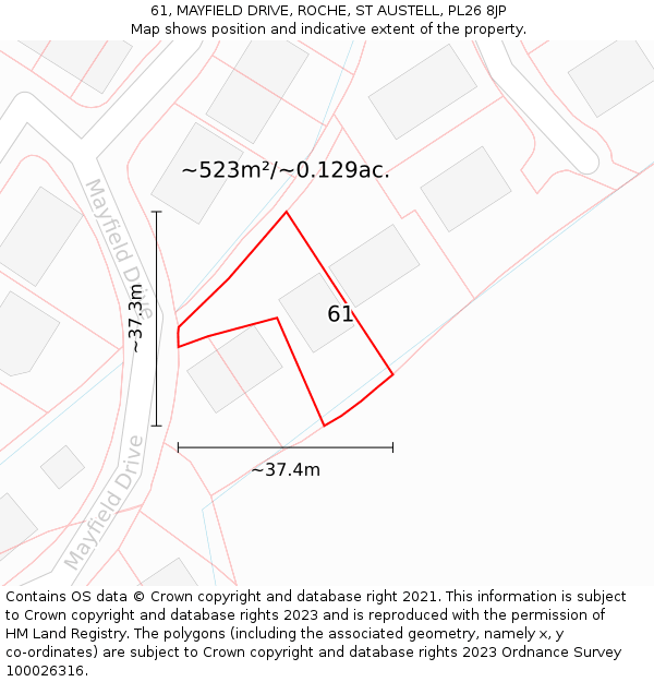 61, MAYFIELD DRIVE, ROCHE, ST AUSTELL, PL26 8JP: Plot and title map