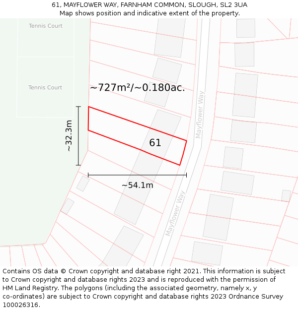 61, MAYFLOWER WAY, FARNHAM COMMON, SLOUGH, SL2 3UA: Plot and title map