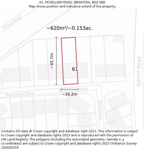 61, MCWILLIAM ROAD, BRIGHTON, BN2 6BE: Plot and title map