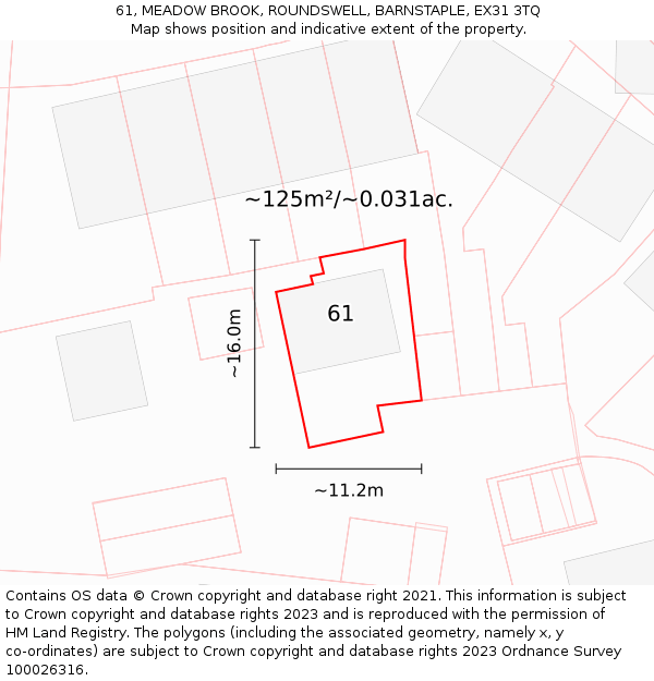 61, MEADOW BROOK, ROUNDSWELL, BARNSTAPLE, EX31 3TQ: Plot and title map