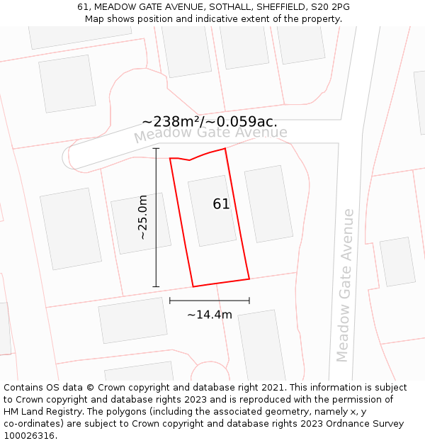 61, MEADOW GATE AVENUE, SOTHALL, SHEFFIELD, S20 2PG: Plot and title map
