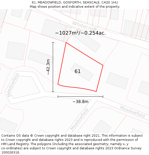 61, MEADOWFIELD, GOSFORTH, SEASCALE, CA20 1HU: Plot and title map