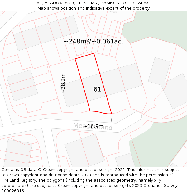 61, MEADOWLAND, CHINEHAM, BASINGSTOKE, RG24 8XL: Plot and title map