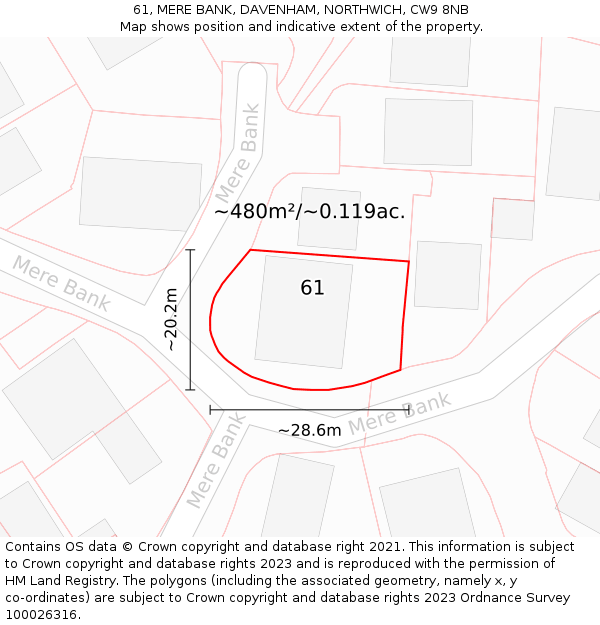 61, MERE BANK, DAVENHAM, NORTHWICH, CW9 8NB: Plot and title map