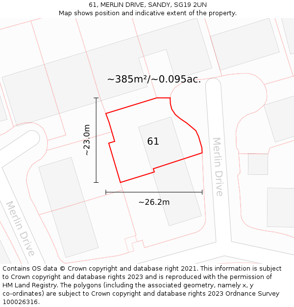 61, MERLIN DRIVE, SANDY, SG19 2UN: Plot and title map