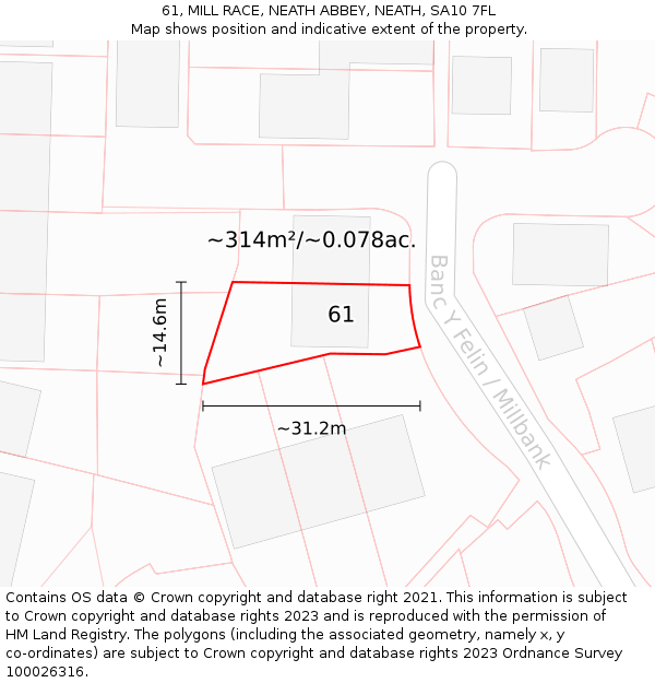 61, MILL RACE, NEATH ABBEY, NEATH, SA10 7FL: Plot and title map