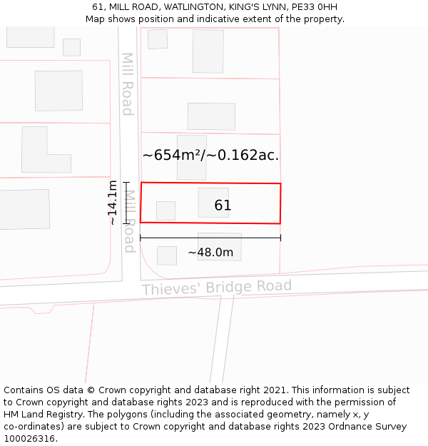 61, MILL ROAD, WATLINGTON, KING'S LYNN, PE33 0HH: Plot and title map