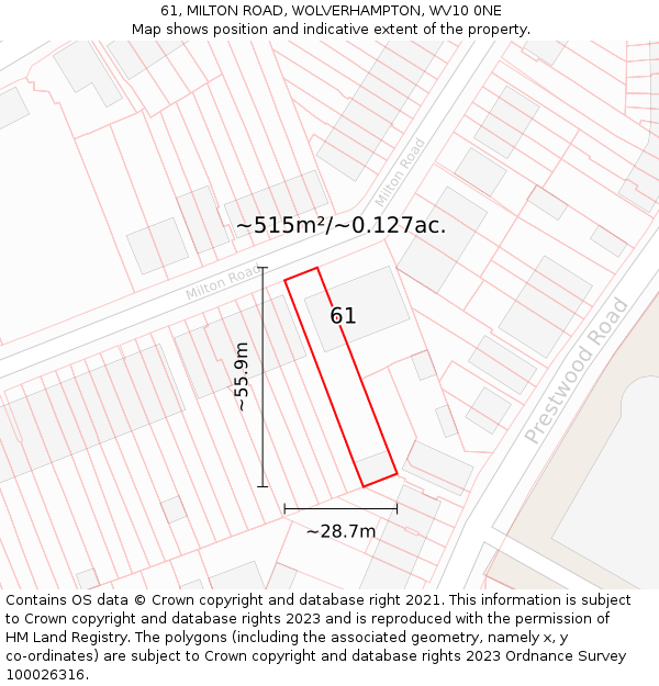 61, MILTON ROAD, WOLVERHAMPTON, WV10 0NE: Plot and title map