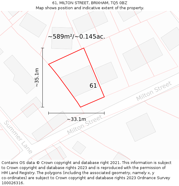 61, MILTON STREET, BRIXHAM, TQ5 0BZ: Plot and title map