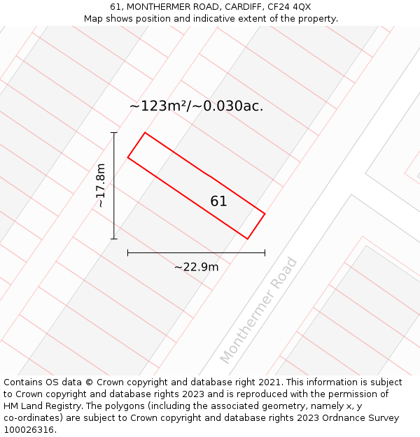 61, MONTHERMER ROAD, CARDIFF, CF24 4QX: Plot and title map