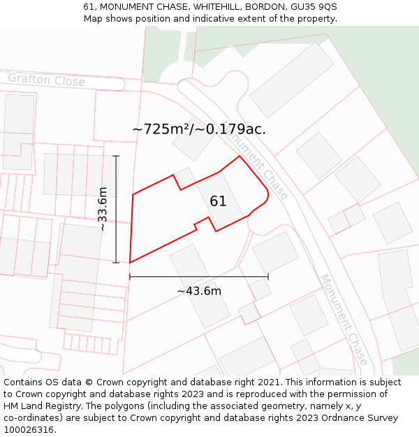 61, MONUMENT CHASE, WHITEHILL, BORDON, GU35 9QS: Plot and title map
