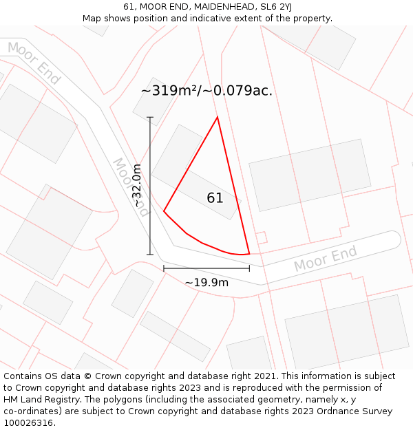 61, MOOR END, MAIDENHEAD, SL6 2YJ: Plot and title map