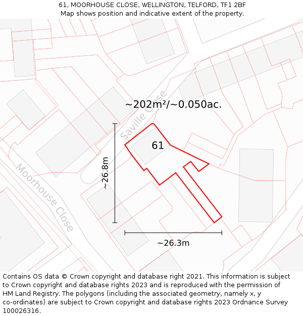 61, MOORHOUSE CLOSE, WELLINGTON, TELFORD, TF1 2BF: Plot and title map