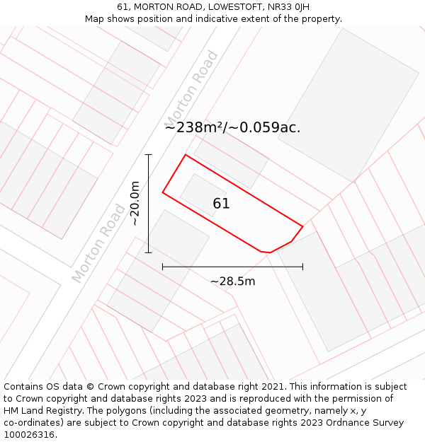 61, MORTON ROAD, LOWESTOFT, NR33 0JH: Plot and title map