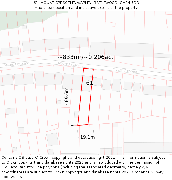 61, MOUNT CRESCENT, WARLEY, BRENTWOOD, CM14 5DD: Plot and title map