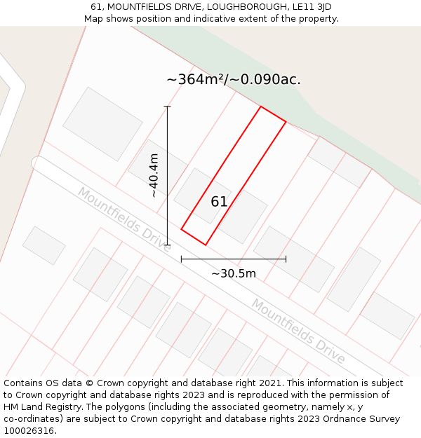 61, MOUNTFIELDS DRIVE, LOUGHBOROUGH, LE11 3JD: Plot and title map