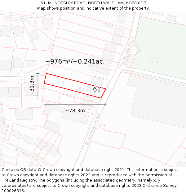 61, MUNDESLEY ROAD, NORTH WALSHAM, NR28 0DB: Plot and title map