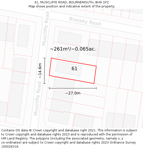 61, MUSCLIFFE ROAD, BOURNEMOUTH, BH9 1PZ: Plot and title map