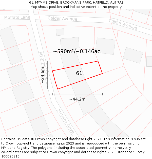 61, MYMMS DRIVE, BROOKMANS PARK, HATFIELD, AL9 7AE: Plot and title map
