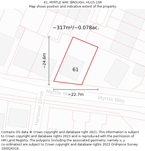 61, MYRTLE WAY, BROUGH, HU15 1SR: Plot and title map