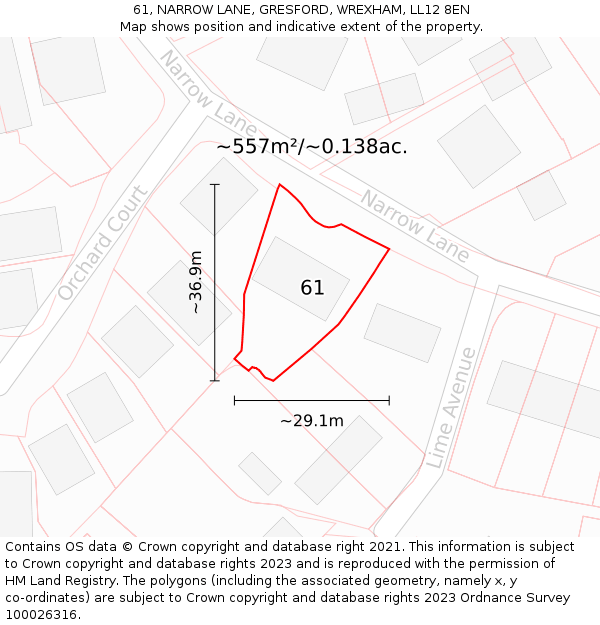 61, NARROW LANE, GRESFORD, WREXHAM, LL12 8EN: Plot and title map