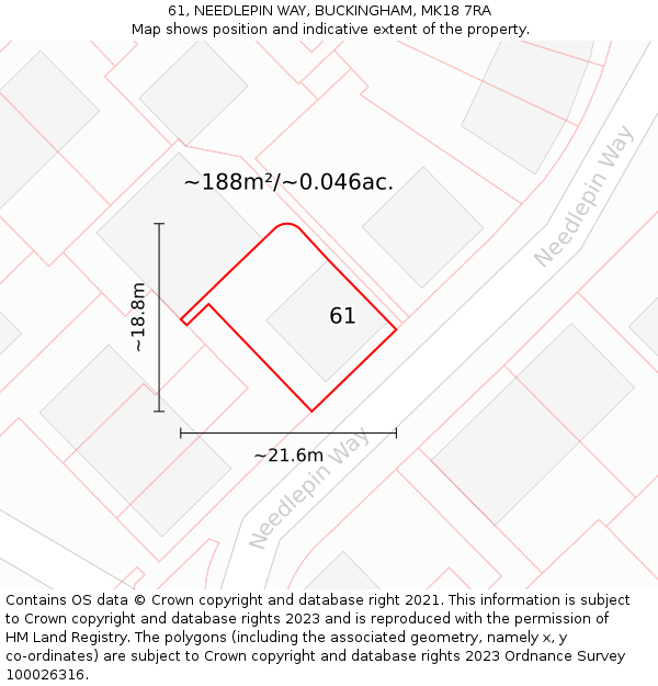 61, NEEDLEPIN WAY, BUCKINGHAM, MK18 7RA: Plot and title map