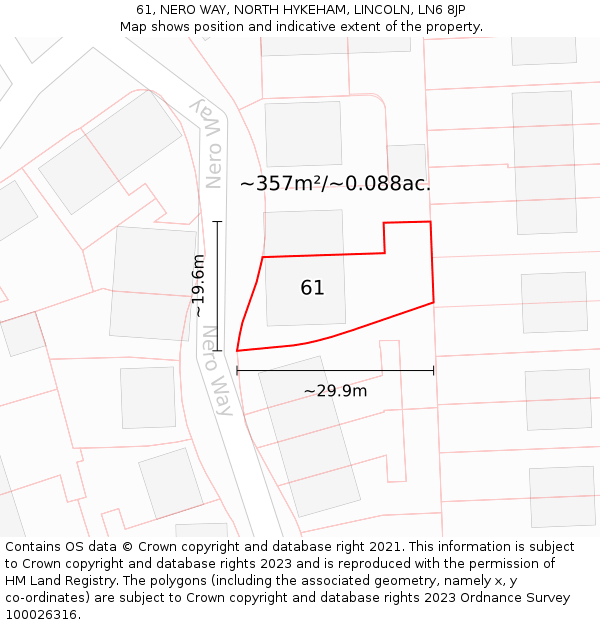 61, NERO WAY, NORTH HYKEHAM, LINCOLN, LN6 8JP: Plot and title map