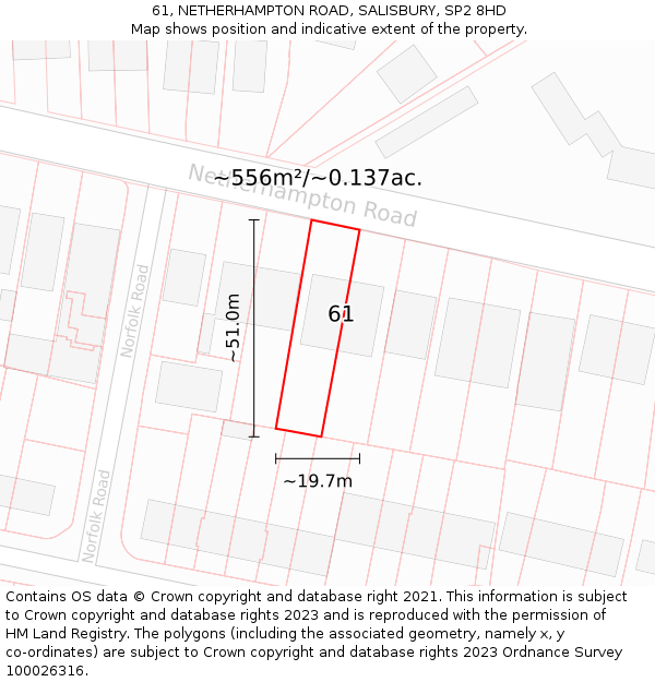 61, NETHERHAMPTON ROAD, SALISBURY, SP2 8HD: Plot and title map