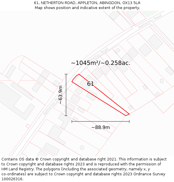 61, NETHERTON ROAD, APPLETON, ABINGDON, OX13 5LA: Plot and title map