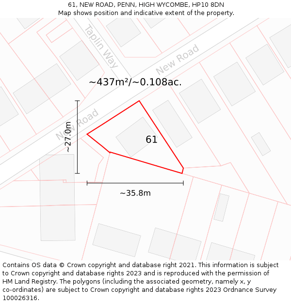 61, NEW ROAD, PENN, HIGH WYCOMBE, HP10 8DN: Plot and title map