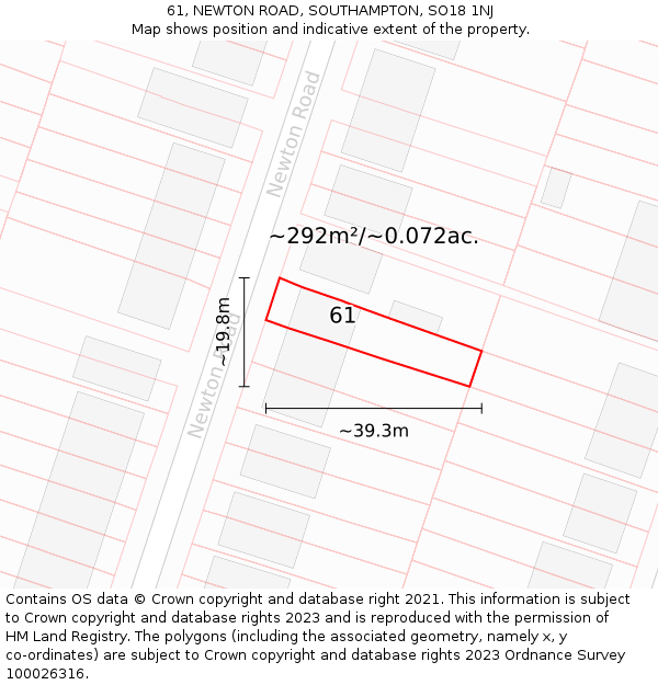 61, NEWTON ROAD, SOUTHAMPTON, SO18 1NJ: Plot and title map