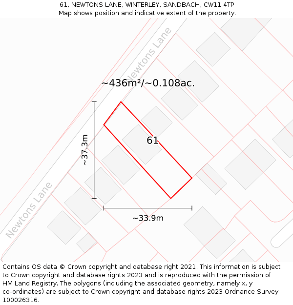 61, NEWTONS LANE, WINTERLEY, SANDBACH, CW11 4TP: Plot and title map
