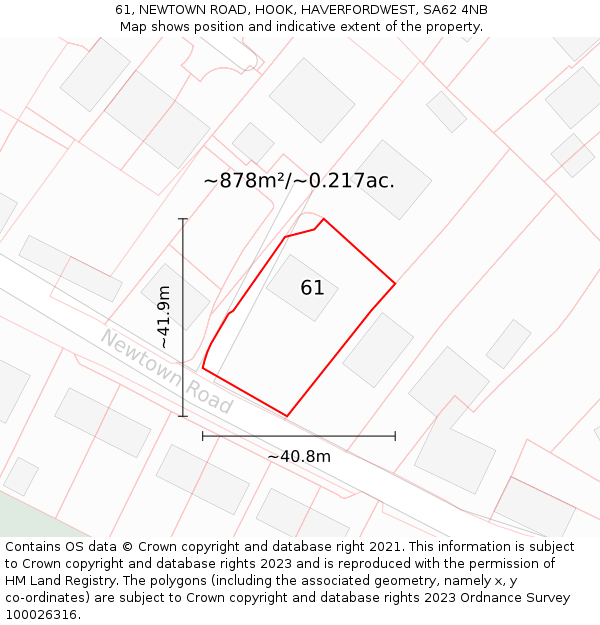 61, NEWTOWN ROAD, HOOK, HAVERFORDWEST, SA62 4NB: Plot and title map